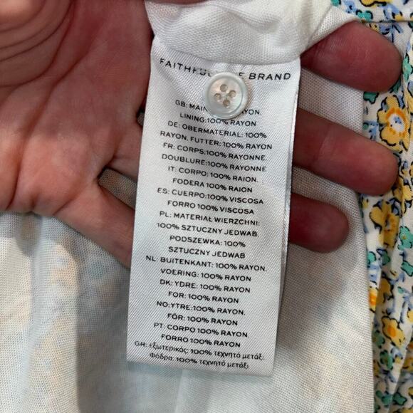 Faithfull the Brand Floral Midi Dress Sz. Small | Puff Sleeve Tie Front Feminine - Picture 13 of 15